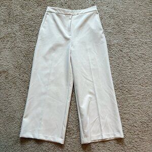Zara Dress Pants Womens Large Beige Wide Leg High Rise Cropped Trouser Pleated